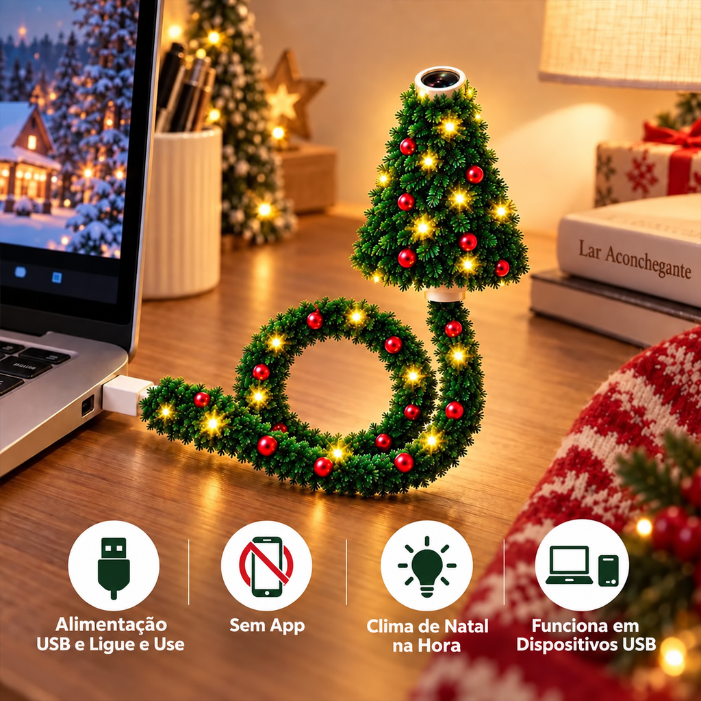 Mini Árvore de Natal com Luz LED - Projeta Papai Noel, Renas, Estrelas e Flocos de Neve!