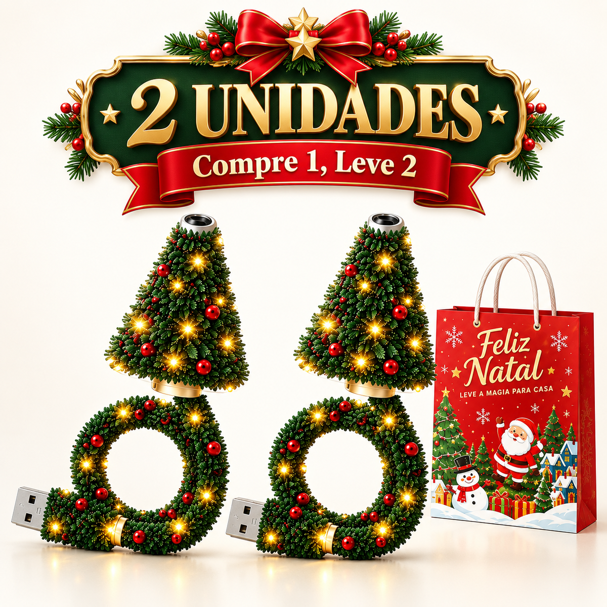 Mini Árvore de Natal com Luz LED - Projeta Papai Noel, Renas, Estrelas e Flocos de Neve!